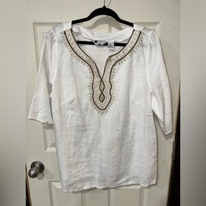 Carole Little Embroidered Linen Tunic Top 1X
